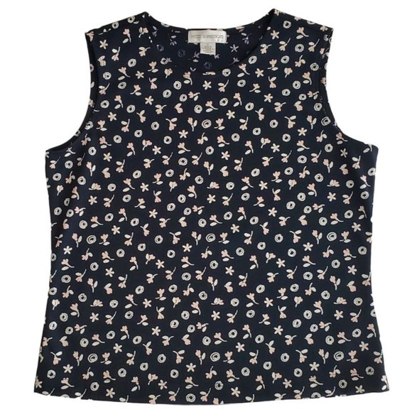 Petite Sophisticate Floral Scoop Neck Shell/Tank Top | NWOT | XSP | Navy Pink WH - Picture 3 of 11